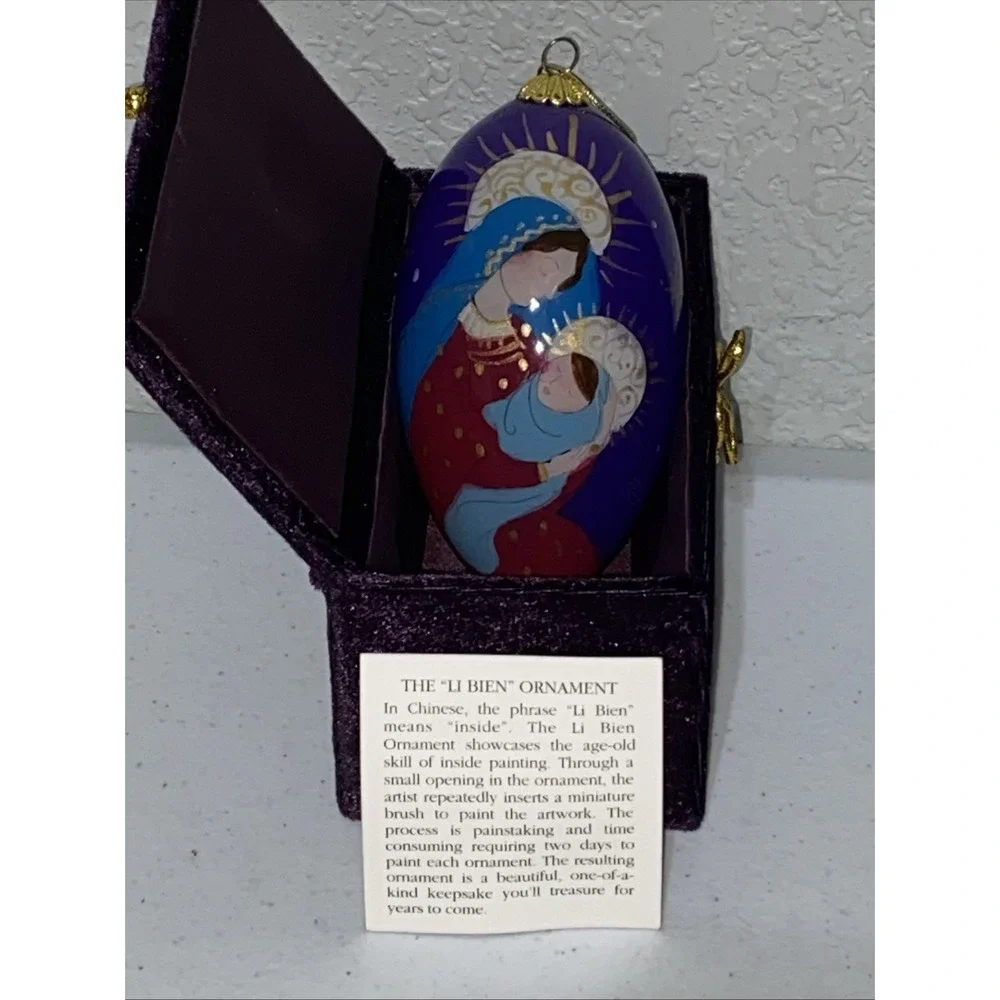 Lot Of 2 Li Bien Christmas Ornaments Glass Teardrop Mary Jesus Nativity In Box